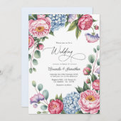 Blush Pink, Powder Blue & Lavender Floral Wedding Einladung (Vorne/Hinten)