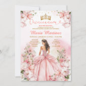 Blush Pink Princess Dress Floral Gold Mis Quince Einladung (Vorderseite)