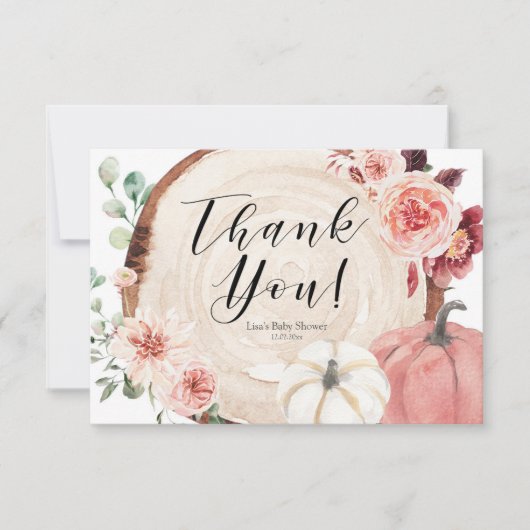 Blush Pink Pumpkin Baby Dusche Danke Karte (Vorderseite)
