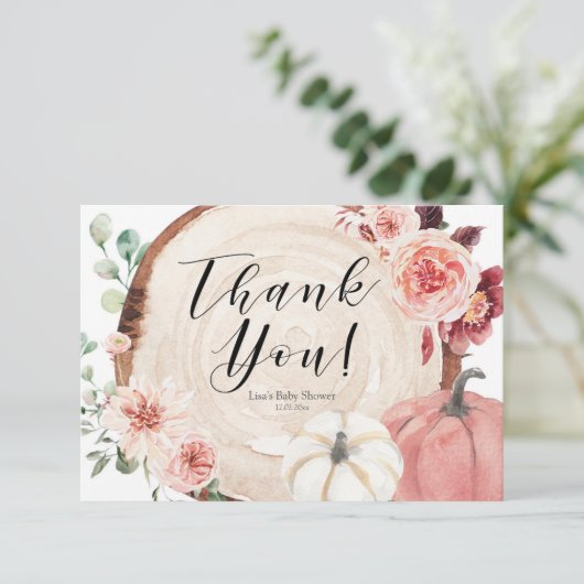Blush Pink Pumpkin Baby Dusche Danke Karte (Stehend Vorderseite)