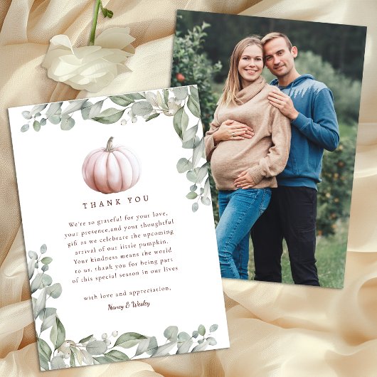 Blush Pink Pumpkin Fall Baby Shower Thank You Card Dankeskarte