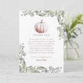 Blush Pink Pumpkin Fall Baby Shower Thank You Card Dankeskarte (Stehend Vorderseite)