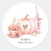 Blush Pink Pumpkin Floral Gold Herz Runder Aufkleber (Vorderseite)