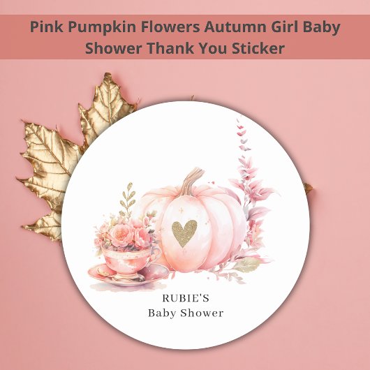 Blush Pink Pumpkin Floral Gold Herz Runder Aufkleber