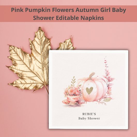 Blush Pink Pumpkin Floral Gold Herz Serviette