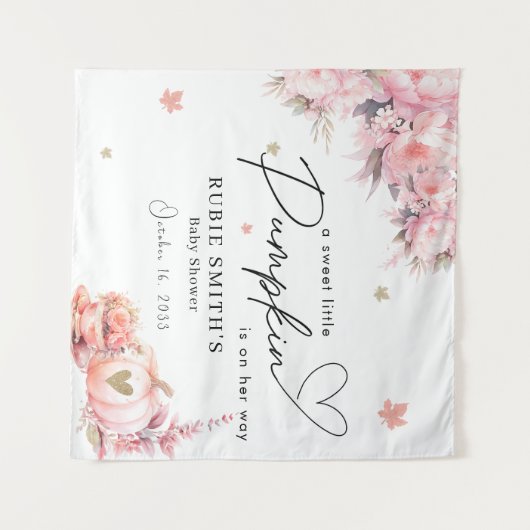 Blush Pink Pumpkin Gold Leafs Girl Baby Dusche Wandteppich (Vorderseite (Horizontal))