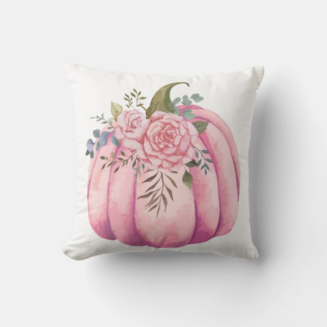 Blush Pink Pumpkin und Rose Girly Fall Decke Kissen (Vorderseite)