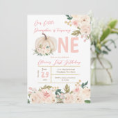 Blush Pink Pumpkin Wende One Birthday Einladung (Stehend Vorderseite)