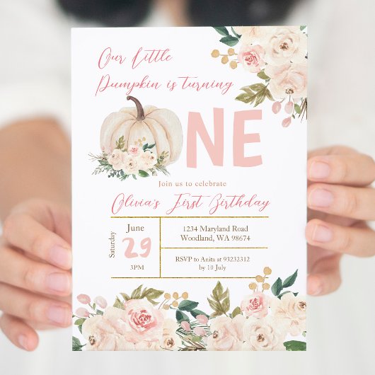 Blush Pink Pumpkin Wende One Birthday Einladung