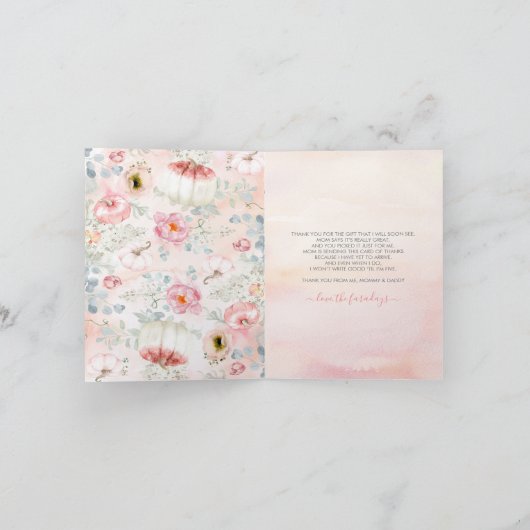 Blush Pink Pumpkins Fall Baby Dusche Vielen Dank Dankeskarte (Innenseite)