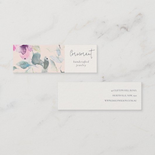 Blush Pink Purple Floral Earring Stud Hoop Holder Mini Visitenkarte (Vorne/Hinten)