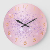 Blush pink purple glitter dust metal name script große wanduhr (Vorderseite)