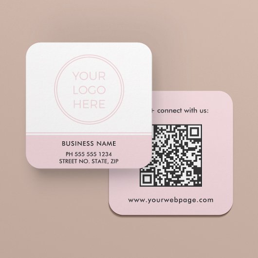 Blush Pink QR Code Logo Square Business Card Quadratische Visitenkarte