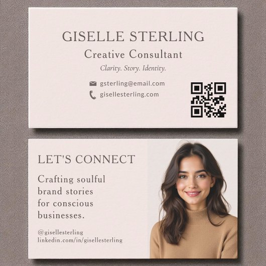 Blush Pink QR Code Minimales Berufliches Foto Visitenkarte