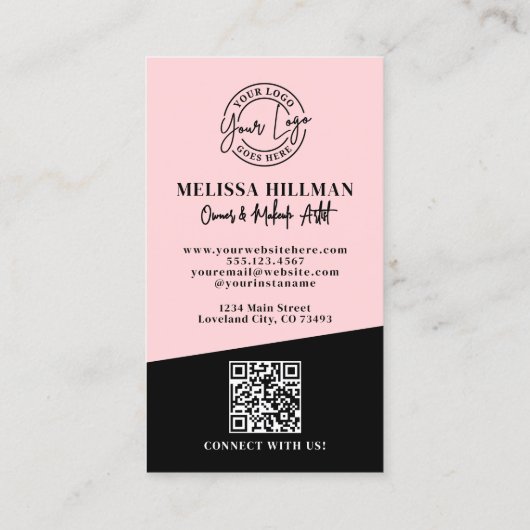 Blush Pink QR Code Photo Logo Makeup Vertical Visitenkarte (Rückseite)