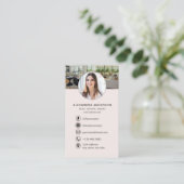 Blush Pink QR Code Real Estate Agent Photo Logo Visitenkarte (Stehend Vorderseite)