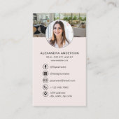 Blush Pink QR Code Real Estate Agent Photo Logo Visitenkarte (Vorderseite)
