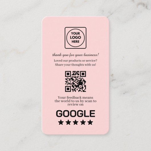 Blush Pink QR | Google Reviews Custom Feedback Visitenkarte (Vorderseite)