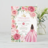 Blush Pink Quinceañera 15 Anos Flowers Gold Einladung (Stehend Vorderseite)
