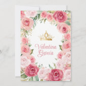 Blush Pink Quinceañera 15 Anos Flowers Gold Einladung (Rückseite)