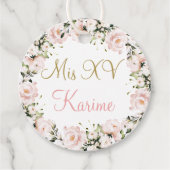 Blush Pink Quinceanera Gefallen Dankeschön Geschen Geschenkanhänger (Vorderseite)