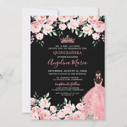 Blush Pink Quinceanera Invitation Einladung (Vorderseite)