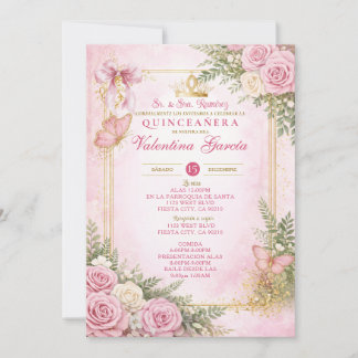 Blush Pink Quinceañera Invitation Spanish Einladung