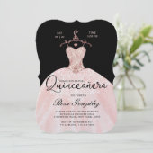 Blush Pink Quinceañera Roya Goya Black Einladung (Stehend Vorderseite)