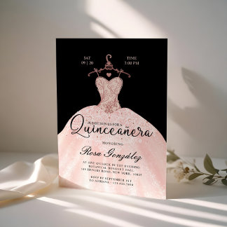 Blush Pink Quinceañera Roya Goya Black Einladung