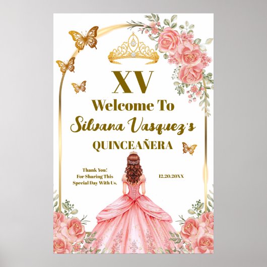 Blush Pink Quinceanera Welcome Template Poster (Vorne)
