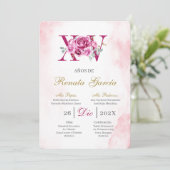 Blush pink quinceañera with pink rose einladung (Stehend Vorderseite)