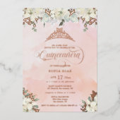 Blush Pink Quinceñera Blues Folieneinladung (Vorderseite)