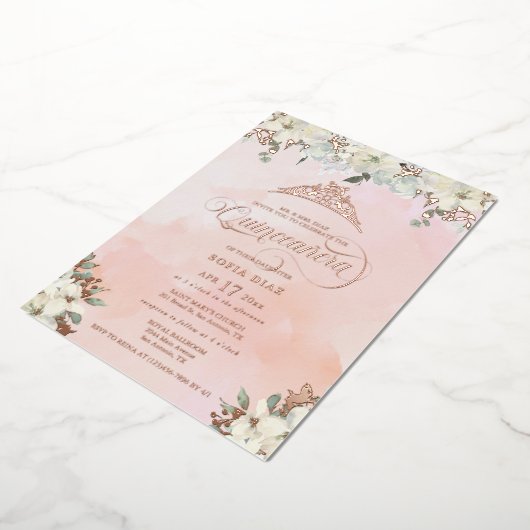 Blush Pink Quinceñera Blues Folieneinladung (Gedreht)