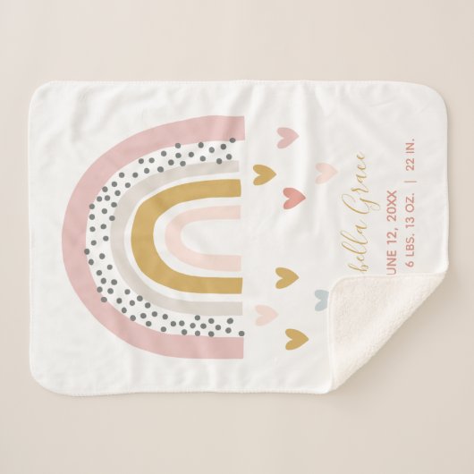 Blush Pink Rainbow Baby Script Geburtsstunde Sherpadecke (Vorderseite (Horizontal))