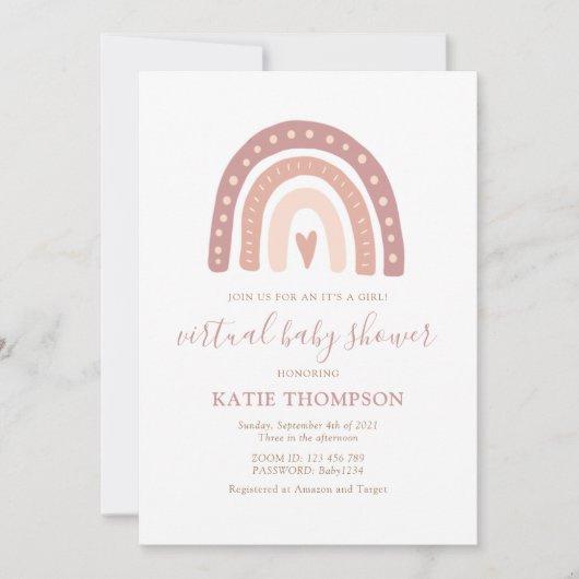 Blush Pink Rainbow Es ist eine Virtual-Baby-Dusche Einladung (Vorderseite)