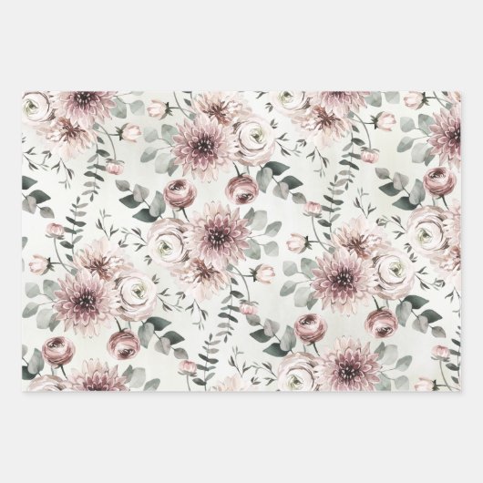 Blush Pink Ranunculus Dahlia Eukalyptus Garden Geschenkpapier Set (Vorderseite 2)