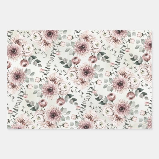 Blush Pink Ranunculus Dahlia Eukalyptus Garden Geschenkpapier Set (Vorderseite)