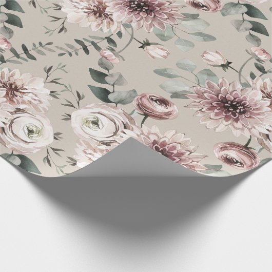 Blush Pink Ranunculus Dahlias Eucalyptus Garden Geschenkpapier (Ecke)