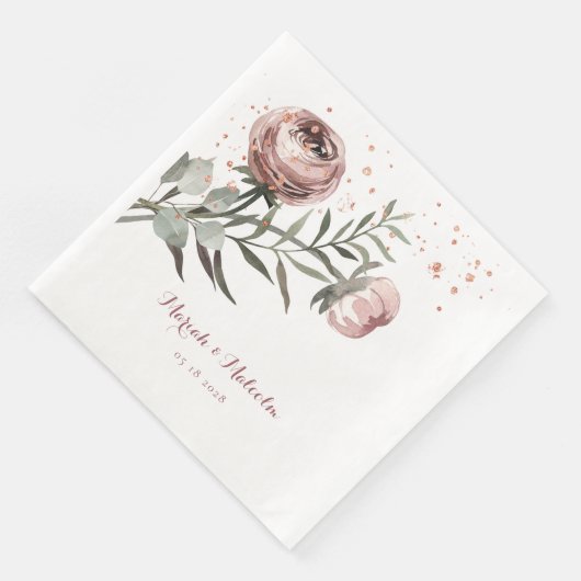 Blush Pink Ranunculus Eukalyptus Rose GoldWedding Serviette (Ecke)