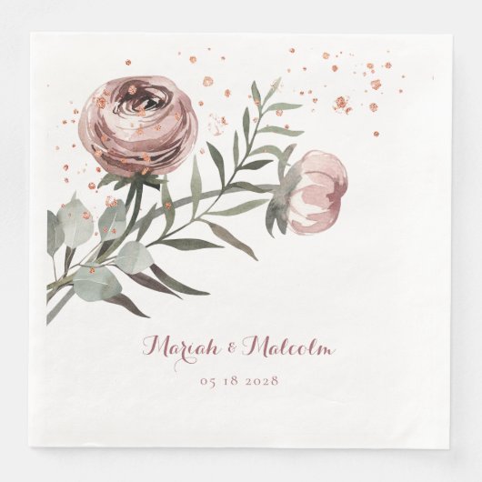 Blush Pink Ranunculus Eukalyptus Rose GoldWedding Serviette (Vorderseite)