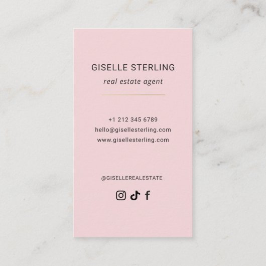 Blush Pink Real Estate Agent Minimal Modern Visitenkarte (Rückseite)