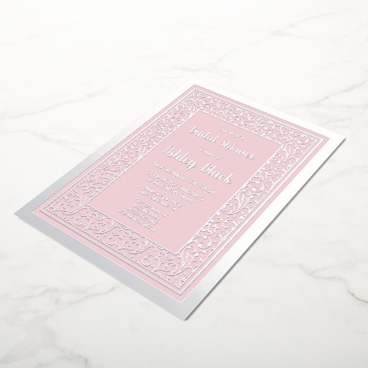 Blush Pink Real Silver Foil Brautparty Folieneinladung (Gedreht)