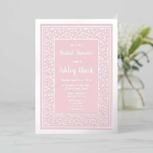 Blush Pink Real Silver Foil Brautparty Folieneinladung (Stehend vorne)