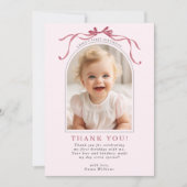 Blush Pink Red Bow Birthday Arch Photo Dankeskarte (Vorderseite)