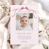 Blush Pink Red Bow Birthday Photo Dankeskarte