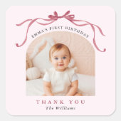 Blush Pink Red Bow Birthday Thank You Quadratischer Aufkleber (Vorderseite)