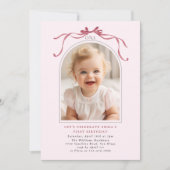 Blush Pink Red Bow Girl 1st Birthday Arch Photo Einladung (Vorderseite)