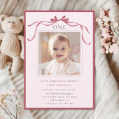 Blush Pink Red Bow Girl 1st Birthday Party Einladung