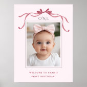Blush Pink Red Bow Girl 1st Birthday Welcome Poster (Vorne)