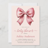 Blush Pink Red Bow Girl Baby Shower Einladung (Vorderseite)